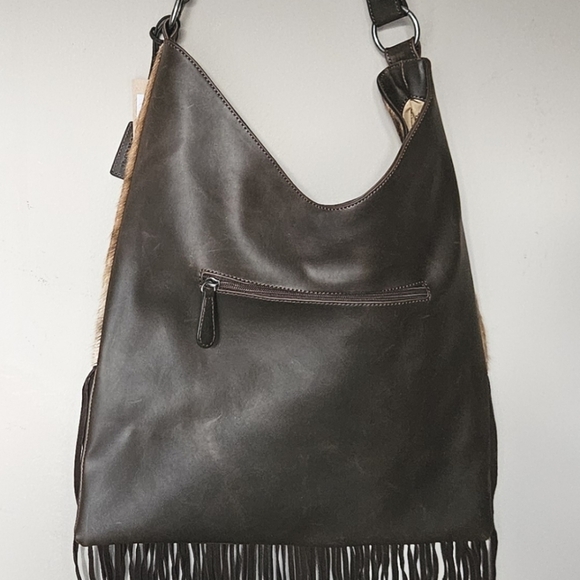 NEW! ARIAT Nashville Genuine Leather Calf Hair Fringe Accent Shoulder Bag Purse. - Picture 8 of 12